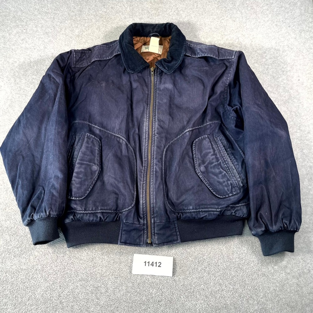 Vintage St John's Bay Bomber Jacket Men Large Navy Quilted Lined Corduroy Collar